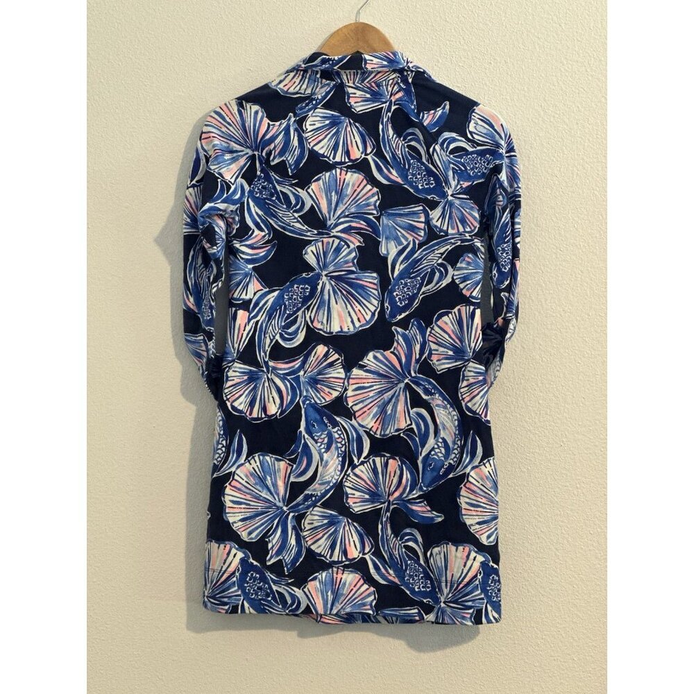 Lilly Pulitzer Upf 50+ Popover Skipper Dress Bright Navy In Reel Life Xxs